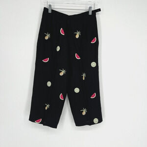 Talbots Irish Linen Pants Womens‎ 6P Embroidered Fruit Summer Black Watermelon
